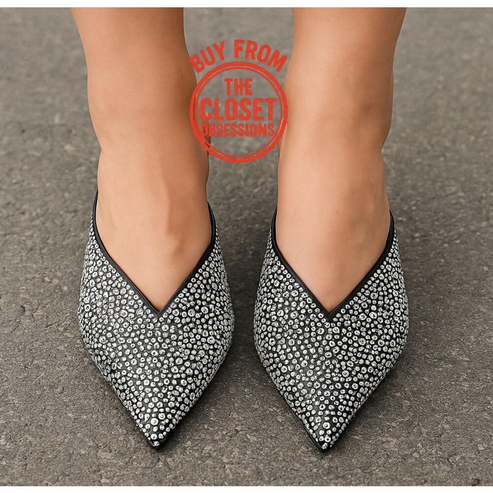 MANGO Bejeweled Crystal Kitten Heel Mules NWT ✨